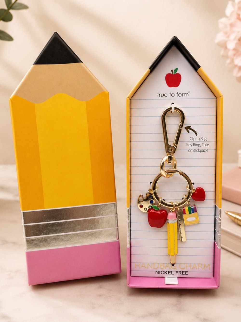 *New* True to Form Gold Keychain with School Themed Charms